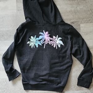 VS PINK Gray Hoodie with Pastel Palm Tree Design